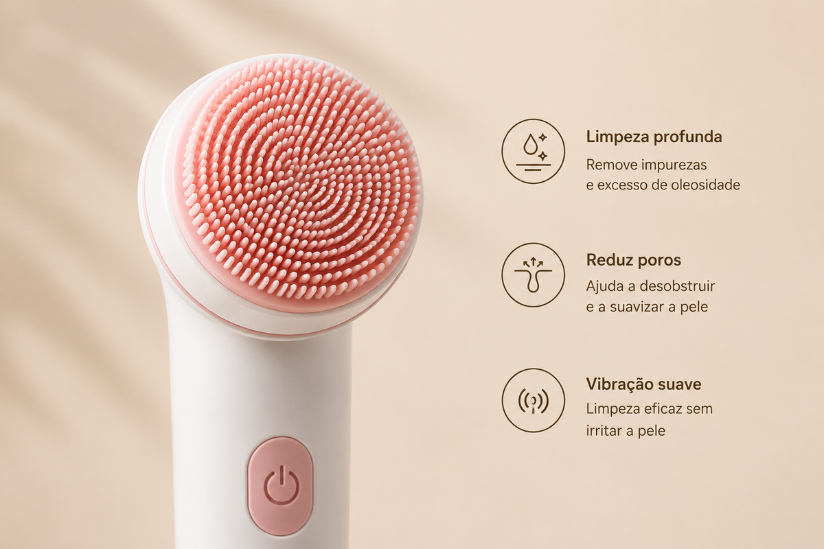 Escova Facial Elétrica de Silicone — Escova de Limpeza Facial e Cuidados da Pele