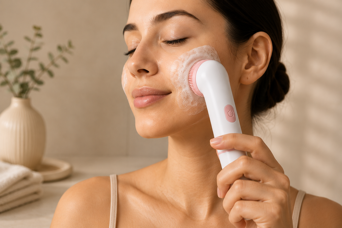 Escova Facial Elétrica de Silicone — Escova de Limpeza Facial e Cuidados da Pele